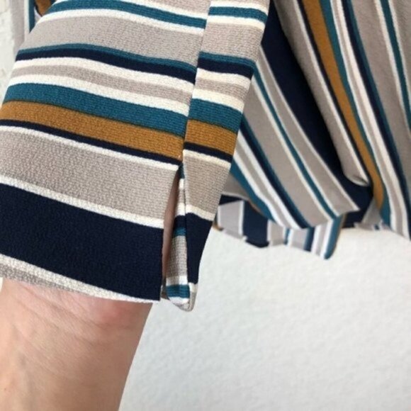 Boutique Monteau Colorful Stripe Faux Wrap Surplice Long Sleeve Top M - Picture 6 of 7